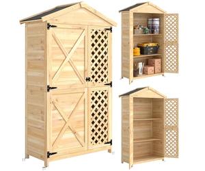 Outsunny Armoire de Jardin en Bois de Sapin avec kit Anti-basculement, abri de Jardin extérieur avec Portes ventilées, étagères Amovibles, Toit incliné en Asphalte, 101,5 x 49 x 176 cm, Couleur Bois