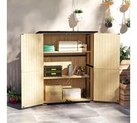 Outsunny Armoire de jardin en bois et acier, armoire à outils extérieure avec toit en asphalte, 2 étagères, portes verrouillables, bois naturel