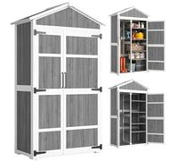 Outsunny Armoire de Jardin en Bois Étanche 105x55x179cm Blanc et Gris