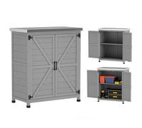 Outsunny Armoire de jardin en Bois Extérieur, armoire de rangement de Jardin, Table de Jardinage avec Plan de Travail en acier galvanisé, étagère Double Porte, pour Extérieur Intérieur 79x43x92cm gris