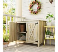Outsunny Armoire de jardin en bois, placard de jardin en bois avec étagères et double portes, 110 x 60 x 88,5 cm, bois naturel