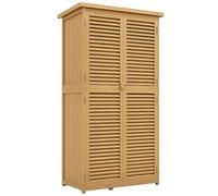 Outsunny Armoire de Jardin en Bois Remise à Outils avec Toit en Asphalte Porte à lamelles Armoire à Outils Remise Jardin 4 Compartiments Jaune Clair 87 x 46,5 x 160 cm