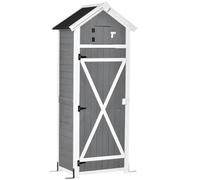 Outsunny Armoire de jardin en bois résistante aux intempéries avec porte 78 | Abri à outils avec toit en selle, abri de jardin avec table pliable, crochet, armoire à outils, pour terrasse, jardin