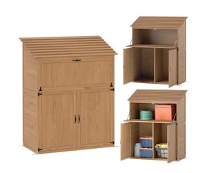 Outsunny Armoire de Jardin et Remise, étagère 110x54x136cm Bois Naturel | Toit en escalier, table pliable, doubles portes, remise à outils résistante