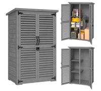 Outsunny Armoire de Jardin Remise pour Outils en Bois 2 Étagères Toit Bitumé Portes Persiennes Verrouillable 75 x 50 x 118cm Gris