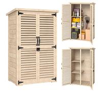 Outsunny Armoire de Jardin Remise pour Outils en Bois 2 Étagères Toit Bitumé Portes Persiennes Verrouillable 75 x 50 x 118cm Naturel