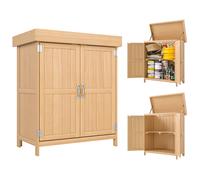 Outsunny Armoire de jardin double porte, toit bitumé relevable, 74×43×88 cm, bois massif de sapin