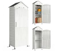 Outsunny Armoire Jardin Bois abri Outils Extra Haut 85x58x213 cm Blanc | Étagère réglable, porte magnétique, toit galvanisé, ventilation, anti-basculement, abri à outils pour terrasse jardin