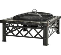 Outsunny Bac à feu 3 en 1 Corbeille à feu Foyer avec pare-étincelles Grille seau à glace Jardin BBQ Noir 76 x 76 x 47 cm