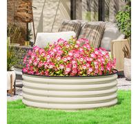 Outsunny Bac à fleurs, Bac à plantes galvanisé avec bord de sécurité, Boîte à plantes avec base ouverte, 120 x 120 x 43 cm, Blanc crème
