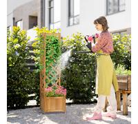 Outsunny Bac à Fleurs de Jardin en Bois de Sapin Marron avec Treillis pour Plantes Grimpantes et Décorations, 40x40x145 cm