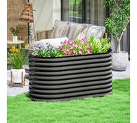 Outsunny Bac à fleurs en métal avec bordure de sécurité et gants, fond ouvert, 160L x 80l x 80H cm, Gris foncé