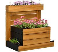Bac à Fleurs surélevé Outsunny avec 4 bacs à Plantes, bac à Fleurs avec système d'auto-arrosage, revêtement en Non-tissé pour Jardin, terrasse et Balcon, Bois, Brun, 79,5 x 49,5 x 80 cm