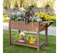 Outsunny Bac à fleurs surélevé avec 8 compartiments divisés étagère pliable Bac à fleurs Pot de plantes Potager Herbes Bois massif Marron 123x54x80cm