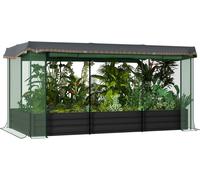 Outsunny Bac à fleurs surélevé en acier, bac à plantes, bac à fleurs avec filet de protection contre les oiseaux, protection solaire, bac de jardin pour balcon, terrasse, gris foncé, 230 x 110 x 110 c