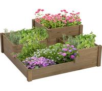 Outsunny Bac à légumes surélevé Bac à fleurs avec 3 niveaux, bac à plantes pour herbes aromatiques sur la terrasse et le balcon, bois de sapin, brun, 122 x 122 x 51 cm