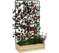 Outsunny Bac à plantes surélevé avec support pour plantes grimpantes, bac à plantes en bois, bac à herbes aromatiques, bac à fleurs pour jardin, balcon, bois naturel, 80 x 38 x 145 cm