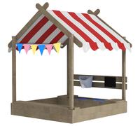Outsunny Bac à sable avec protection solaire, design de maison de jeu, avec ensemble de jouets, bois massif traité, 124 x 116 x 146 cm, Gris