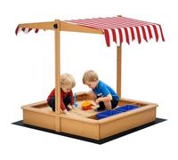 Outsunny Bac à Sable Bois avec Couverture et auvent 3-7 Ans | Station de jeu de sable pour enfants, Hauteur réglable, Fond de protection, Bassins en plastique, pour l'extérieur