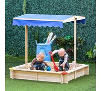 Outsunny Bac à sable bois carré dim. 1,2L x 1,2l x 1,2H m - hauteur et inclinaison toit réglables - bois naturel de pin