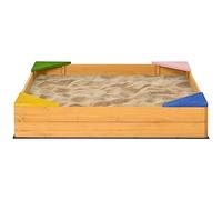 Outsunny Bac à Sable carré en Bois pour Enfants 4 sièges d'angle et Film Protecteur 109 x 109 x 19,8 cm Bois Naturel