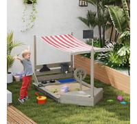 Outsunny Bac à Sable de Navire de Pirates avec Auvent, Inclut Ensemble de Jeu de Cuisine pour Enfants, Bois Massif, 180 x 103 x 144,5 cm, Gris