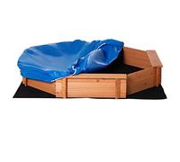 Outsunny Bac à Sable en Bois Massif, octogonal, 140x140x21,5cm, 4 bancs avec bâche de Couverture et Sol Non tissé, Protection UV, Facile à Installer, Jeux extérieur pour Jardin, Maison, Plage, Orange