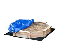 Outsunny Bac à sable en bois massif, octogonal, 140x140x21,5cm, 4 bancs avec bâche de couverture et sol non tissé, protection UV, facile à installer, jeux extérieur pour jardin, maison, plage, naturel
