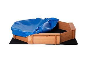 Outsunny Bac à Sable en Bois Massif, octogonal, 140x140x21,5cm, 4 bancs avec bâche de Couverture et Sol Non tissé, Protection UV, Facile à Installer, Jeux extérieur pour Jardin, Maison, Plage, Orange