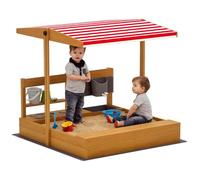 Outsunny Bac à sable en bois pour enfants avec toit réglable, bac à sable pour enfants avec jouets de cuisine, étagère et 2 sièges, jeu pour enfants de 3 à 7 ans, pour cour, jardin, 114 x 110 x 110