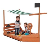 Outsunny Bac à Sable Grand bac à Sable avec Couvercle en Design Bateau Bac à Boue en Bois Bateau à Voile Maison de Jeu avec kit de Jeu de Cuisine Rangement pour Enfants 3-7 Ans Vert 180 x 103 x 144,5