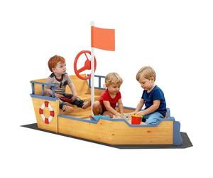 Outsunny Bac à Sable Forme de Bateau Pirate boîte à Sable pour Enfant Bateaux extérieurs - gouvernail Drapeau Rouge 2 marches et Espace de Rangement - Bois de Sapin et Tissu Non tissé Jaune