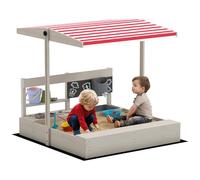 Outsunny Bac à sable pour enfants avec auvent, bac à sable en bois avec jouets de cuisine, siège, rangement, pour enfants de 3 à 7 ans