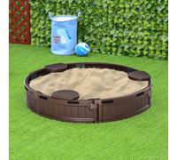Outsunny Bac à Sable Rond Infantil en Plastique pour Extérieur avec Couverture et Revêtement en Tissu pour le Fonds Ø123x22,5 cm Marron