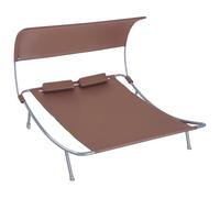 Outsunny Bain de Soleil 2 Places lit de Jardin Design Contemporain Toit réglable 2 roulettes 2 oreillers Acier époxy Polyester
