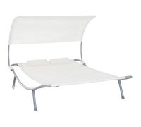 Outsunny Bain de Soleil 2 Places lit de Jardin Design Contemporain Toit réglable 2 roulettes 2 oreillers Acier époxy Polyester