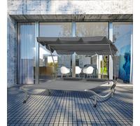 Outsunny Bain de Soleil 2 Places lit de Jardin Design Contemporain Toit réglable 2 roulettes 2 oreillers Acier époxy Polyester Gris