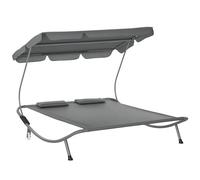 Outsunny Bain de Soleil 2 Places lit de Jardin Design Contemporain Toit réglable 2 roulettes 2 oreillers Acier époxy Polyester Gris