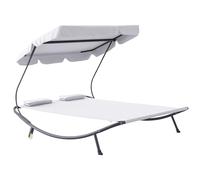 Outsunny Bain de Soleil 2 Places lit de Jardin Design Contemporain Toit réglable 2 roulettes 2 oreillers Acier époxy Polyester crème