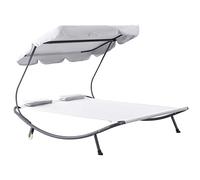 Outsunny Bain de Soleil 2 Places, lit de Jardin, Toit réglable, avec 2 oreillers et 2 roulettes, Design Contemporain, Acier Polyester crème