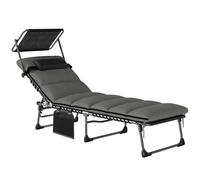 Outsunny Bain de Soleil 5 Positions Inclinables avec Canopy Coussin Appuie-tête, Lit de Soleil Portable avec Poche Latérale et Poignée de Transport, pour Plage Camping Piscine, 190x57x30cm, Gris Foncé