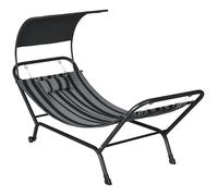 Hamac 1 personne design - auvent, tétière, 2 roulettes - dim. 240L x 92l x 148H cm - acier polyester gris