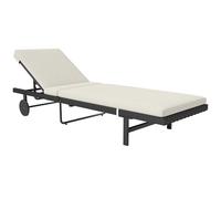 Outsunny Bain de Soleil Chaise Longue avec Coussin en résine tressée, transat Jardin extérieur inclinable avec roulettes pour Plage Relax Piscine terrasse, 198 x 65 x 85 cm, crème