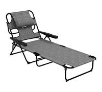Outsunny Bain de Soleil Chaise Longue Pliante avec appuie-tête, Trou de Lecture, Dossier inclinable en textilène, transat Jardin extérieur pour Plage Relax Camping Piscine terrasse, Gris mélangé