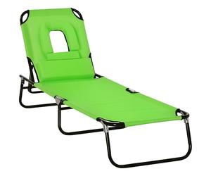 Outsunny Bain de Soleil Chaise Longue Pliante avec appuie-tête, Trou de Lecture, transat inclinable 4 Positions en Oxford 600D, transat Jardin extérieur Camping Piscine terrasse, 190x56x28cm, Vert