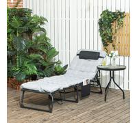Outsunny Bain de soleil chaise longue pliante avec coussin appuie-tête poche latérale inclinable 58 x 189 x 32,5 cm gris clair