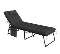 Outsunny Bain de Soleil, Chaise Longue Pliante avec Coussin, appuie-tête, Poche latérale, textilène, transat Jardin extérieur inclinable de Plage Camping Piscine terrasse 58 x 189 x 32,5 cm Noir