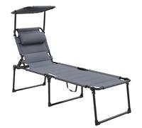Outsunny Bain de soleil pliant inclinable avec pare-soleil et appuie-tête Oxford 70x200x45 cm Gris