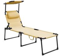 Outsunny Bain de Soleil, Chaise Longue Pliante avec Pare-Soleil, appuie-tête en Tissu Oxford, transat Jardin extérieur inclinable de Plage Camping Piscine terrasse 70 x 200 x 45 cm crème