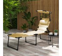 Outsunny Bain de soleil chaise longue pliante avec pare-soleil, appuie-tête inclinable en tissu Oxford 70 x 200 x 45 cm crème